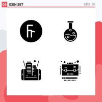 Group of 4 Modern Solid Glyphs Set for franc technology foreign laboratory business Editable Vector Design Elements