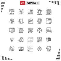 Modern Set of 25 Lines Pictograph of education study medicine science experiment Editable Vector Design Elements
