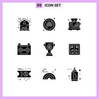 Set of 9 Modern UI Icons Symbols Signs for business sound recording electrical digital recording audio tape Editable Vector Design Elements