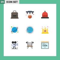 Flat Color Pack of 9 Universal Symbols of internet communication clothing worldwide saturn Editable Vector Design Elements