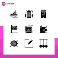 Set of 9 Vector Solid Glyphs on Grid for file nation mobile flag australia Editable Vector Design Elements