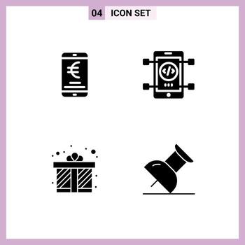 paquete de signos y símbolos de glifos sólidos modernos para medios de impresión web, como la codificación en línea de regalos móviles, presente elementos de diseño de vectores editables