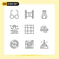 Modern Set of 9 Outlines Pictograph of computing grid clothing spa massage Editable Vector Design Elements