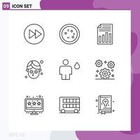 Mobile Interface Outline Set of 9 Pictograms of mask cucumber laboratory sheet page Editable Vector Design Elements