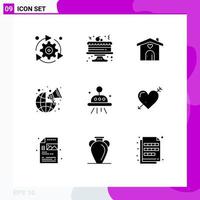 User Interface Pack of 9 Basic Solid Glyphs of space worldwide home marketing broadcast Editable Vector Design Elements