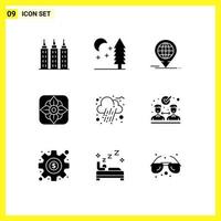 Modern Set of 9 Solid Glyphs Pictograph of collaboration rain global cloud nature Editable Vector Design Elements