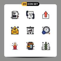 9 iconos creativos signos y símbolos modernos de presentación correo teléfono chat cargar elementos de diseño vectorial editables vector