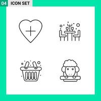 paquete de 4 iconos de estilo de línea establece símbolos de esquema para imprimir signos creativos aislados en fondo blanco 4 conjunto de iconos vector