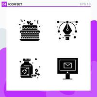 Set of 4 icons in solid style Creative Glyph Symbols for Website Design and Mobile Apps Simple Solid Icon Sign Isolated on White Background 4 Icons vector