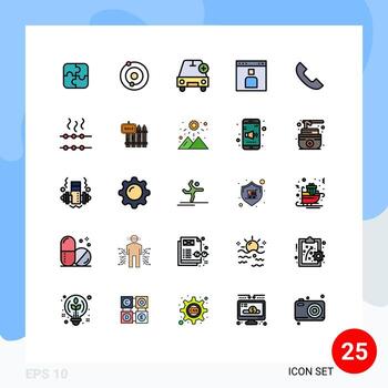 Group of 25 Modern Filled line Flat Colors Set for call page car interface avatar Editable Vector Design Elements