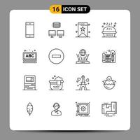 Mobile Interface Outline Set of 16 Pictograms of learning pumpkin pie bookmark pie dinner Editable Vector Design Elements