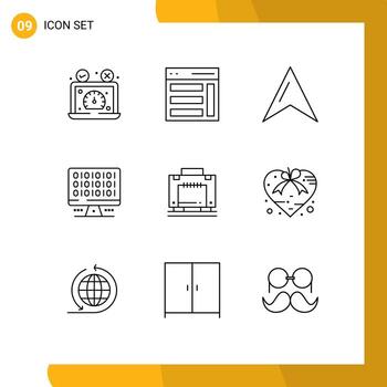 grupo de símbolos de iconos universales de 9 esquemas modernos de elementos de diseño de vectores editables de barra lateral de computación de hotel