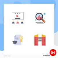 4 Universal Flat Icon Signs Symbols of online advertisement graduation video tutorials analysis buildings Editable Vector Design Elements