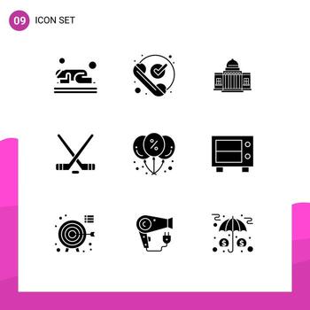 conjunto moderno de 9 pictogramas de glifos sólidos de arquitectura de teléfono de construcción hokey elementos de diseño vectorial editables en blanco vector