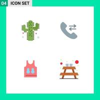 paquete de iconos planos de 4 símbolos universales de cactus deporte respuesta camisa picnic elementos de diseño vectorial editables vector