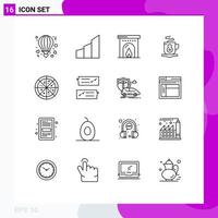 Universal Icon Symbols Group of 16 Modern Outlines of pizza hot modern building tea travel Editable Vector Design Elements