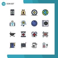 Group of 16 Flat Color Filled Lines Signs and Symbols for user world clothing planet magic Editable Creative Vector Design Elements