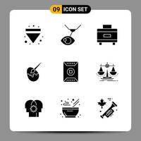 9 Black Icon Pack Glyph Symbols Signs for Responsive designs on white background 9 Icons Set vector