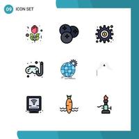 Pack of 9 Modern Filledline Flat Colors Signs and Symbols for Web Print Media such as business hobby dollar hobbies options Editable Vector Design Elements