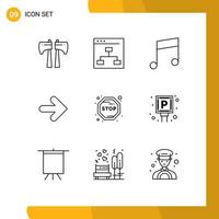 Set of 9 Vector Outlines on Grid for stop board key right forward Editable Vector Design Elements