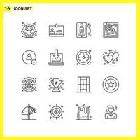 16 Icon Set Simple Line Symbols Outline Sign on White Background for Website Design Mobile Applications and Print Media vector