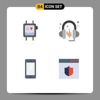 Pack of 4 creative Flat Icons of fit band mobile watch sound samsung Editable Vector Design Elements