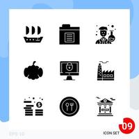 Modern Pack of 9 Icons Solid Glyph Symbols isolated on White Backgound for Website designing vector