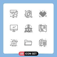 Pack of 9 creative Outlines of coach pc games imac monitor Editable Vector Design Elements