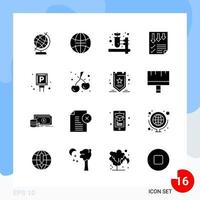 Modern Pack of 16 Icons Solid Glyph Symbols isolated on White Backgound for Website designing vector