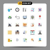 Mobile Interface Flat Color Set of 25 Pictograms of protection bottle screw pack apple Editable Vector Design Elements