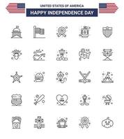 USA Happy Independence DayPictogram Set of 25 Simple Lines of liquid flask usa drink police Editable USA Day Vector Design Elements