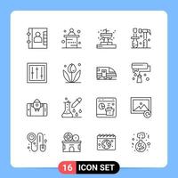 16 Line Black Icon Pack Outline Symbols for Mobile Apps isolated on white background 16 Icons Set vector