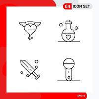 Creative Set of 4 Universal Outline Icons isolated on White Background vector