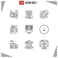 9 Icons Line Style Grid Based Creative Outline Symbols for Website Design Simple Line Icon Signs Isolated on White Background 9 Icon Set vector