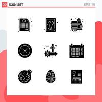 Modern Set of 9 Solid Glyphs and symbols such as gear wireframe finance ux layout Editable Vector Design Elements