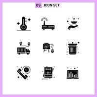 Editable Vector Line Pack of 9 Simple Solid Glyphs of valentine transportation care location oil Editable Vector Design Elements