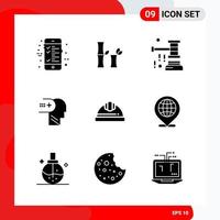 Creative Set of 9 Universal Glyph Icons isolated on White Background vector