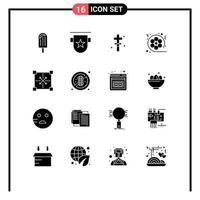 paquete de 16 signos y símbolos de glifos sólidos modernos para medios de impresión web como elementos de diseño de vectores editables de película de sello de cine multimedia pascua
