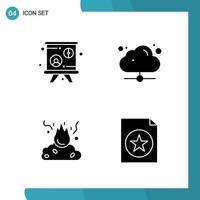 Vector Pack of 4 Glyph Symbols Solid Style Icon Set on White Background for Web and Mobile