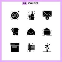 9 Icons in Solid Style Glyph Symbols on White Background Creative Vector Signs for Web mobile and Print