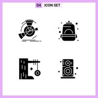 4 iconos en símbolos de glifo de estilo sólido sobre fondo blanco signos vectoriales creativos para web móvil e impresión vector