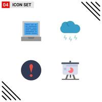 Universal Icon Symbols Group of 4 Modern Flat Icons of laptop warning cloud weather presentation Editable Vector Design Elements