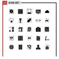 Universal Icon Symbols Group of 25 Modern Solid Glyphs of print doc website computer sheet kids Editable Vector Design Elements