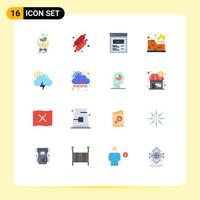 Pack of 16 Modern Flat Colors Signs and Symbols for Web Print Media such as sun storm custom content protection database Editable Pack of Creative Vector Design Elements