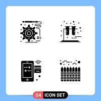 4 Solid Black Icon Pack Glyph Symbols for Mobile Apps isolated on white background 4 Icons Set vector