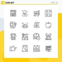 Modern Set of 16 Outlines Pictograph of doctor group man elevator chinese Editable Vector Design Elements