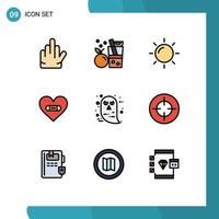 User Interface Pack of 9 Basic Filledline Flat Colors of ghost character sun like heart Editable Vector Design Elements