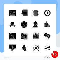 Modern Pack of 16 Icons Solid Glyph Symbols isolated on White Backgound for Website designing vector