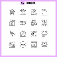 16 Universal Outline Signs Symbols of money economy ghost laptop kitchen Editable Vector Design Elements