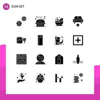 Set of 16 Vector Solid Glyphs on Grid for brush minus hospital less car Editable Vector Design Elements